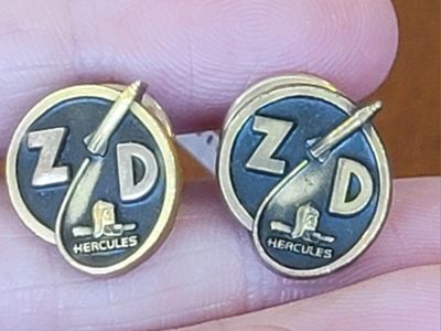 Pair of Vintage Lapel or Tie Pins Hercules Rockets Zero Defects 1/10 10k Gold Filled Signed OC Tanner