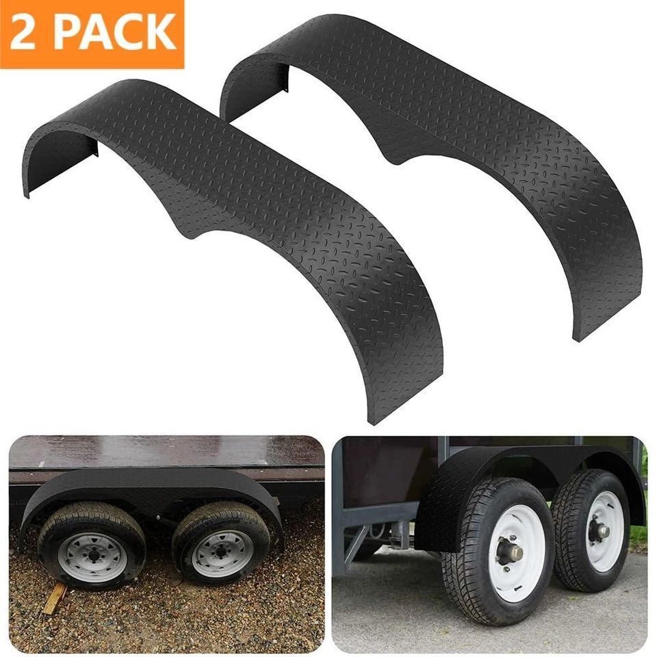 Tandem Trailer Fenders Double Axle Fit, approx  64" x 9.5" x 20", Heavy Duty Steel, Black