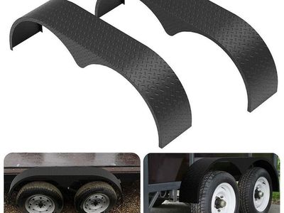 Tandem Trailer Fenders Double Axle Fit, approx 64" x 9.5" x 20", Heavy Duty Steel, Black