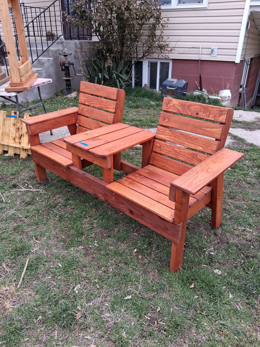 Two seater bench with table
