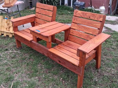 Two seater bench with table