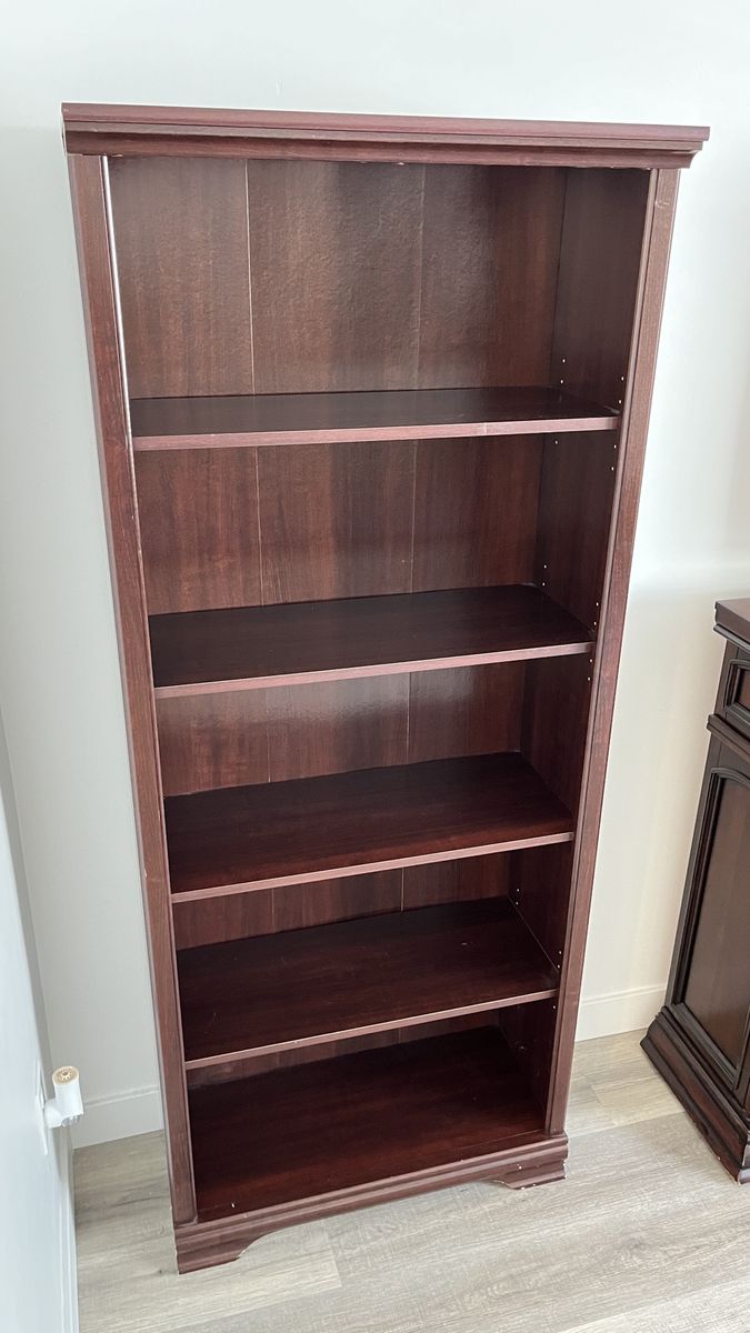 2 Matching Cherry Wood Bookcases - 70x29.5 Inches, 5 Adjustable Shelves Each - Great for Storage