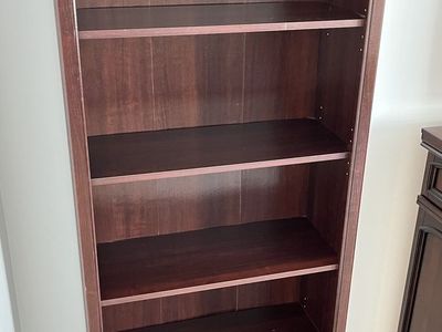 2 Matching Cherry Wood Bookcases - 70x29.5 Inches, 5 Adjustable Shelves Each - Great for Storage