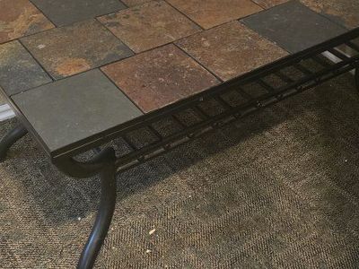 Rustic Slate Tile Top Coffee Table - Durable Metal Frame Living Room Furniture