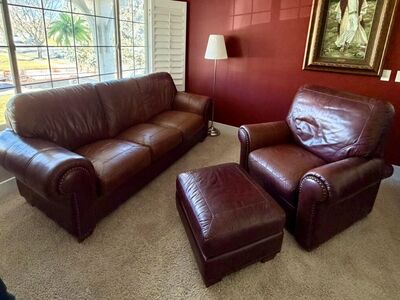 Leather Sofa & Recliner w/ Ottoman