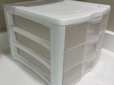 Sterilite Small 3 Drawer Countertop Storage Organizer - White/Clear Plastic Unit
