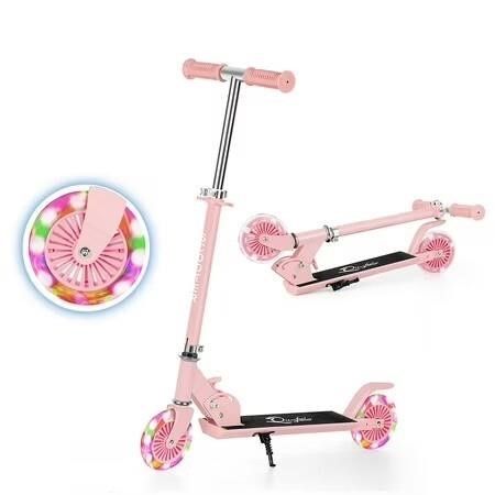 Pink Kids Scooter with Adjustable Height and LED Light-Up Wheels