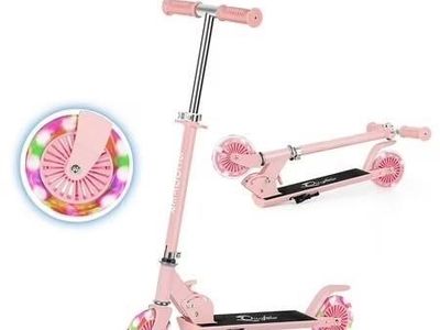 Pink Kids Scooter with Adjustable Height and LED Light-Up Wheels