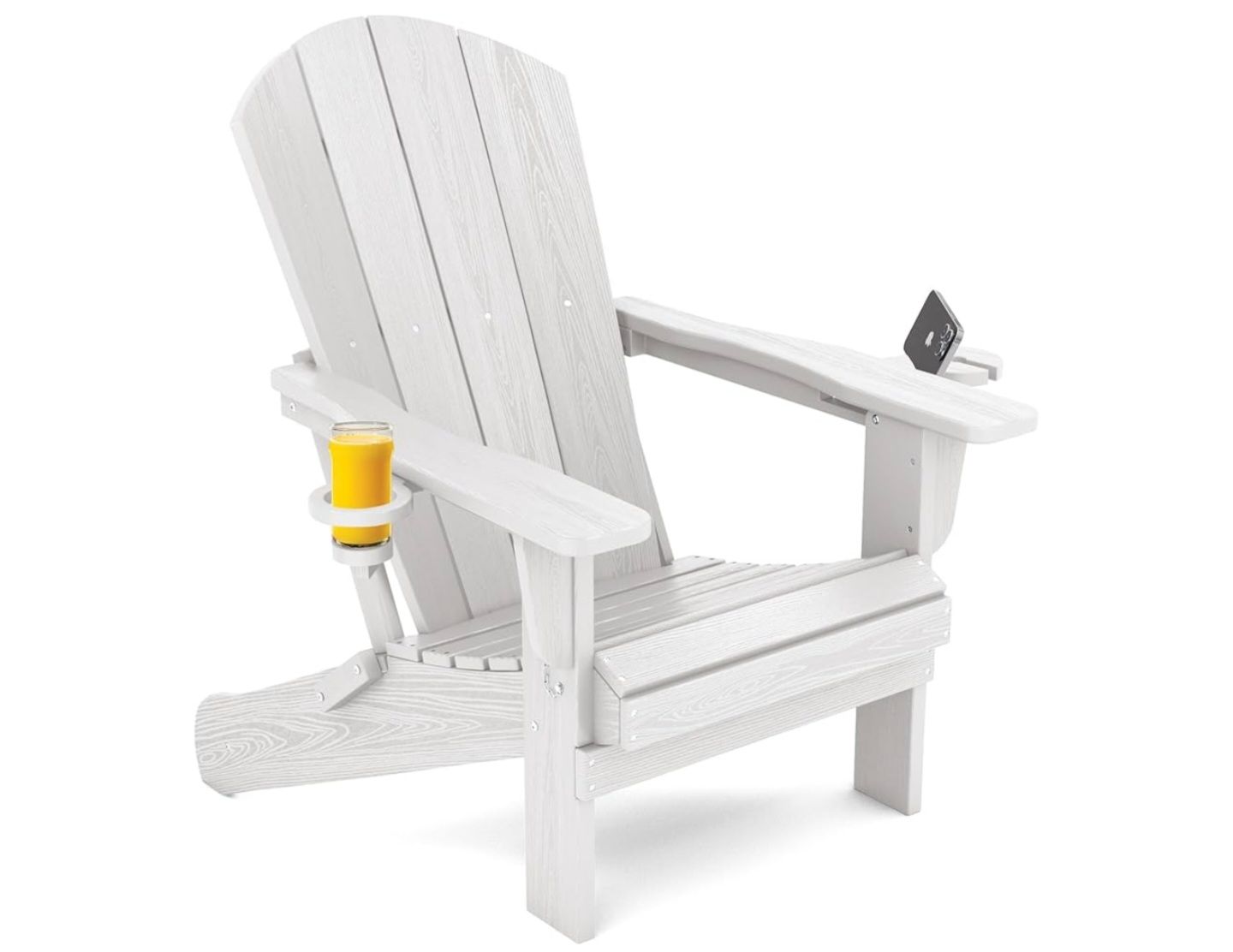 New Assembled SERWALL HDPE Folding Adirondack Chair with Dual Cup Holder - Composite Adirondack Chair - White