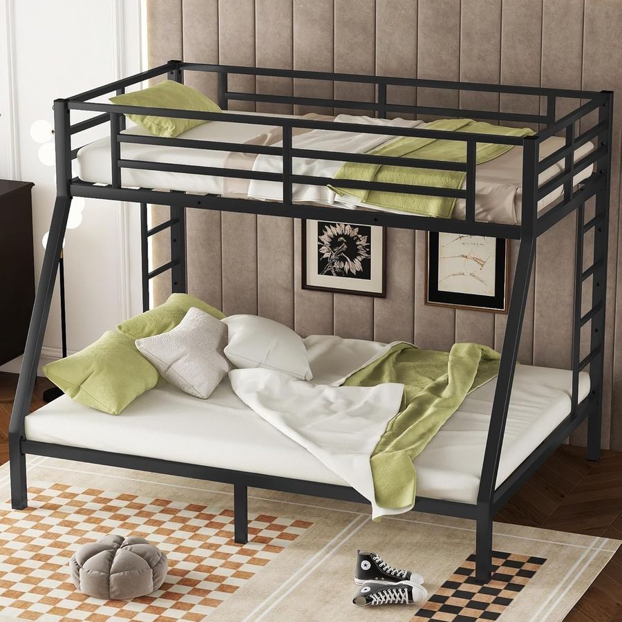 Bellemave Adults Bunk Bed Twin XL Over Queen Bunk Beds Frame with Safety Guardra