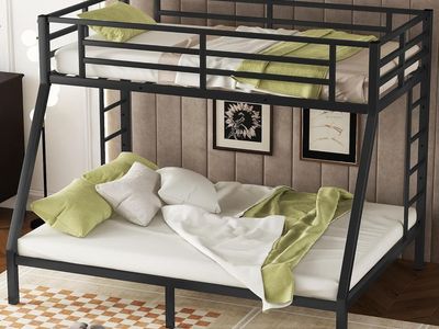 Bellemave Adults Bunk Bed Twin XL Over Queen Bunk Beds Frame with Safety Guardra