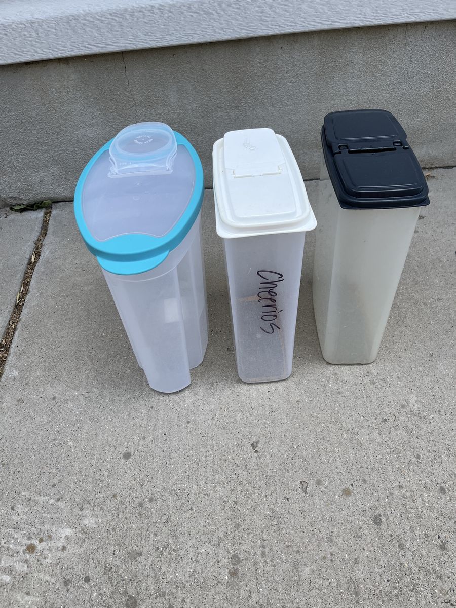 Set of 3 Plastic Cereal Dispenser & Dry Food Storage Containers with Pour Lids