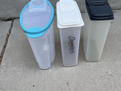 Set of 3 Plastic Cereal Dispenser & Dry Food Storage Containers with Pour Lids