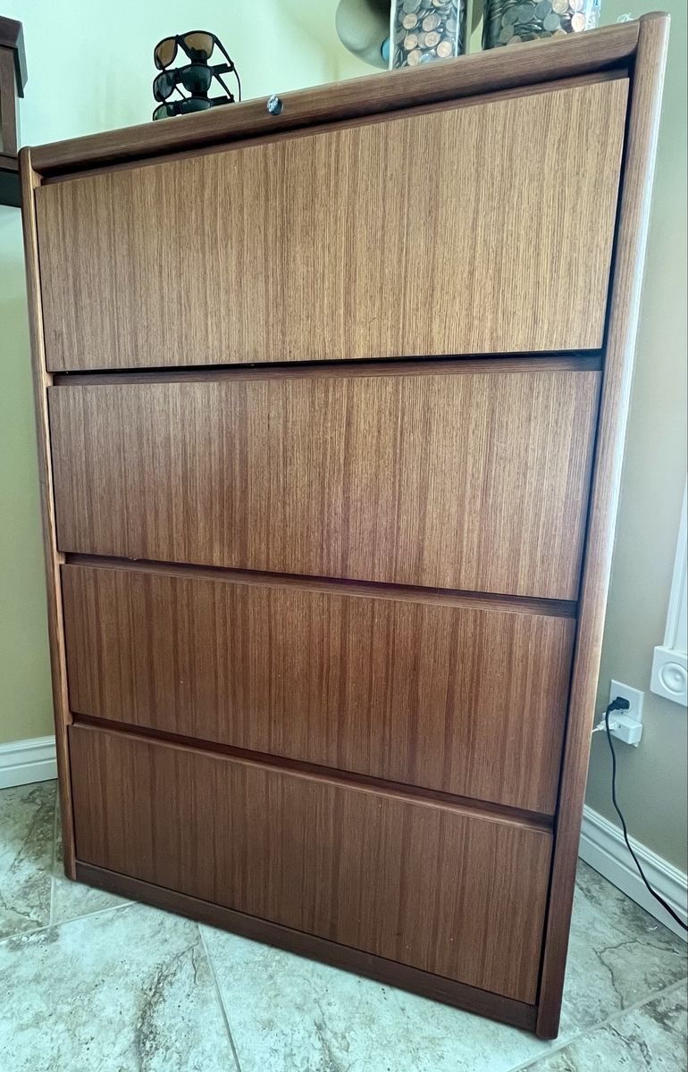 Mid-Century Modern Style Wood 4-Drawer Lateral File Cabinet / Dresser