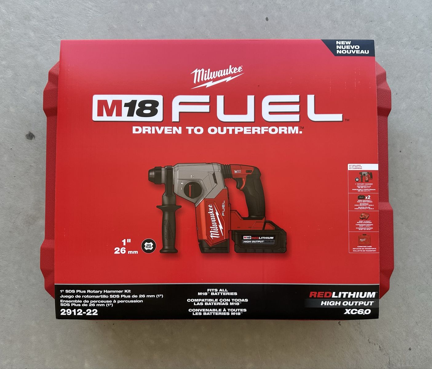 Milwaukee M18 FUEL 2912-22 1" SDS Plus Rotary Hammer Kit with (2) XC6.0 Batteries & Charger