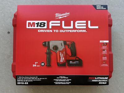 Milwaukee M18 FUEL 2912-22 1" SDS Plus Rotary Hammer Kit with (2) XC6.0 Batteries & Charger