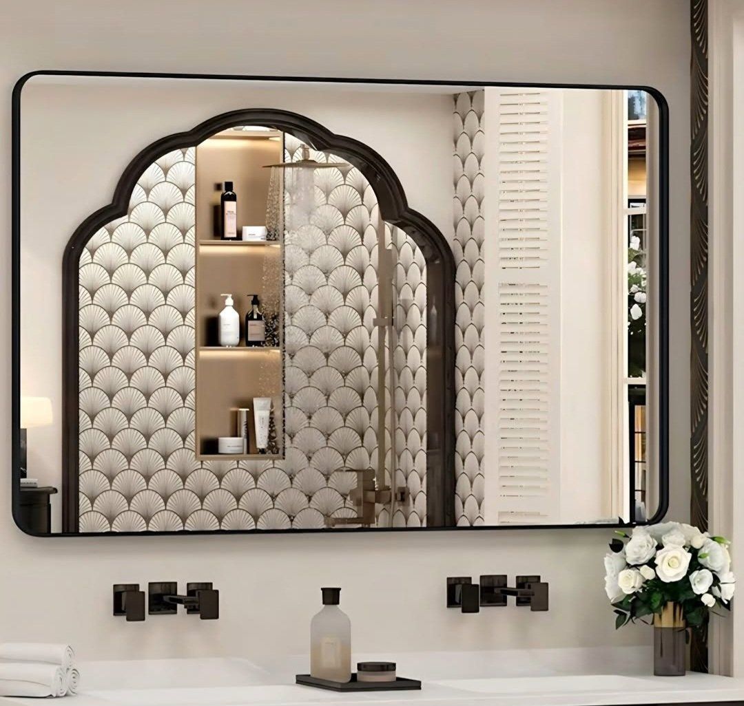 55x36 Inch Black Framed Bathroom Mirror for Wall, Large Matte Metal Framed Wall