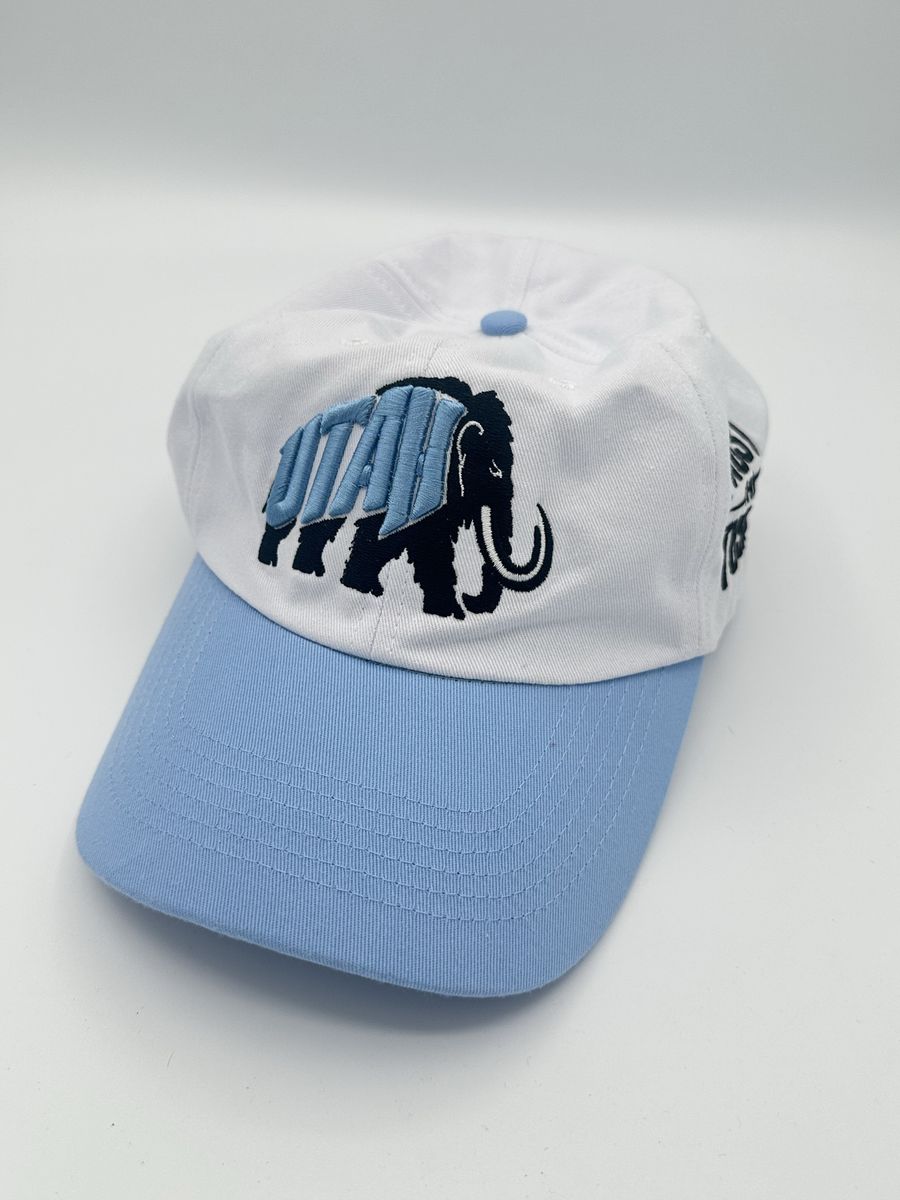 Utah Mammoths Baseball Hat - White/Light Blue Adjustable Cap - Trust The Tusks