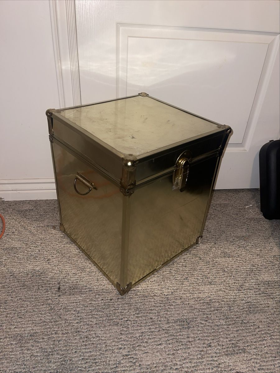 Vintage MCM Gold Metal Trunk Chest Storage Box Case Hollywood Regency Steampunk