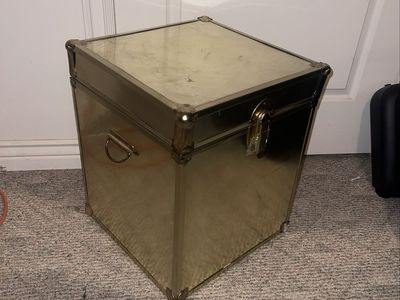 Vintage MCM Gold Metal Trunk Chest Storage Box Case Hollywood Regency Steampunk