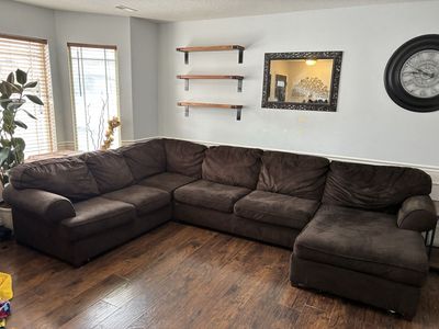 Spacious Brown Corduroy Sectional Sofa L-Shape