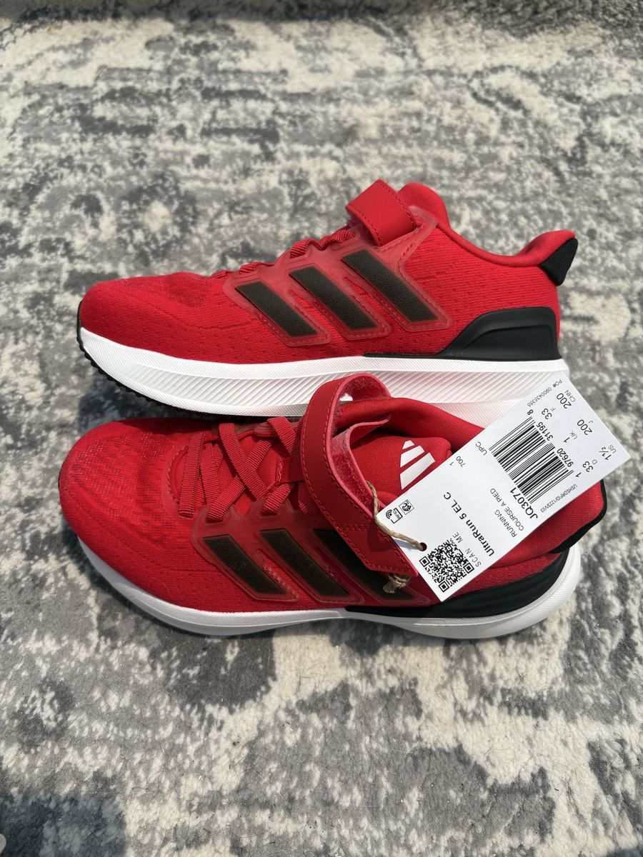Adidas UltraRun 5 EL C Red Kids Running Shoes Size US 1 1/2 Hook-and-Loop Closure