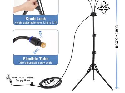 Portable Standing Outdoor Mister with 26.5FT Hose - Adjustable Height up to 5.25FT