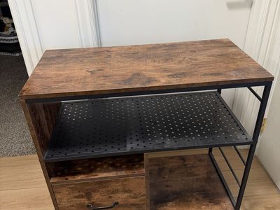 Industrial Style File Cabinet - Wood Top, Metal Frame, Perforated Shelf & Drawer