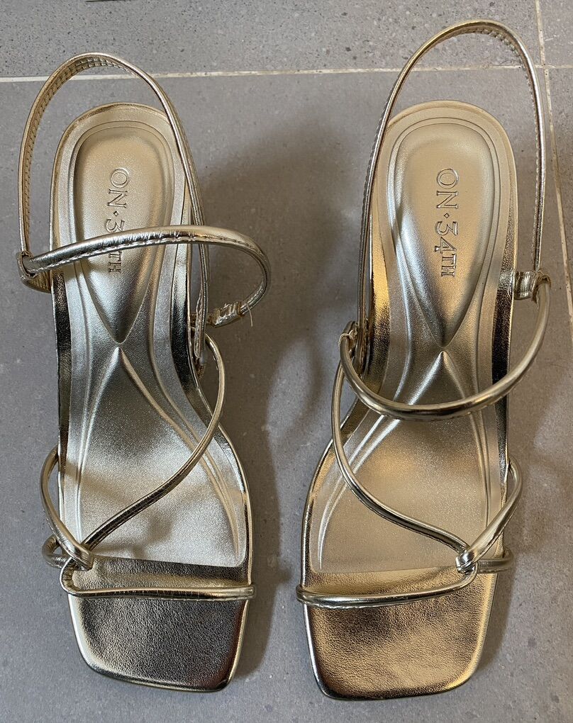 Valentine - NEW with box - Gold Elegant dressy Slip on Sling Sandals women size 7 retail: $70 - shoes