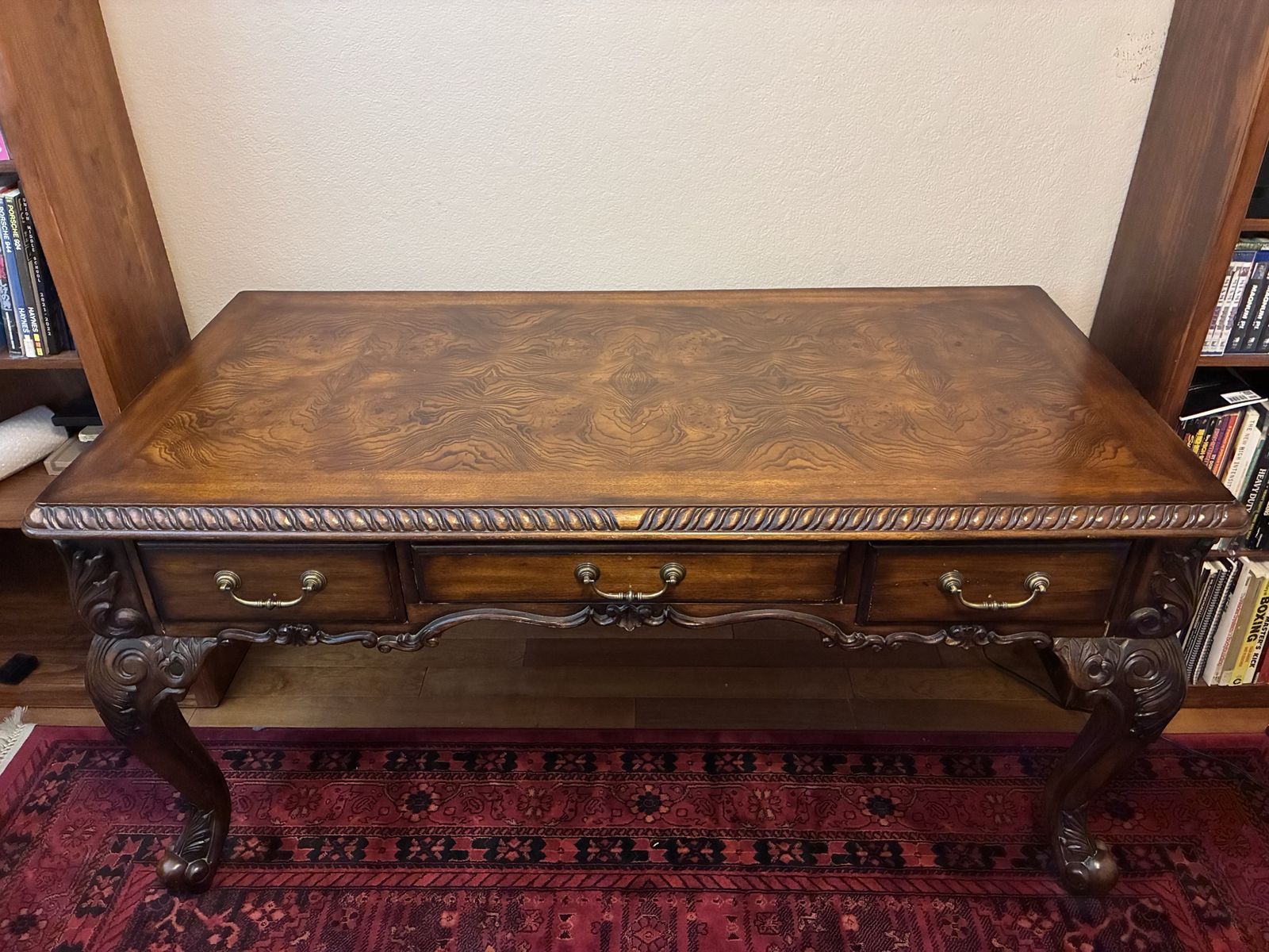 Vintage Carved Executive Wood Desk - Ornate Office Furniture