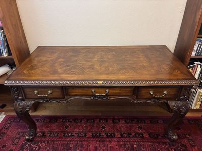 Vintage Carved Executive Wood Desk - Ornate Office Furniture