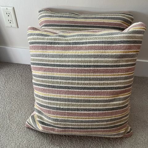 Decorative Throw Pillows (Set of 2) – Blush Pink & Striped with Gold Thread – 18x18