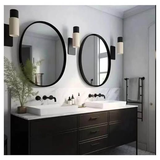 2 Pack 24 Inch Black Round Bathroom Mirrors
