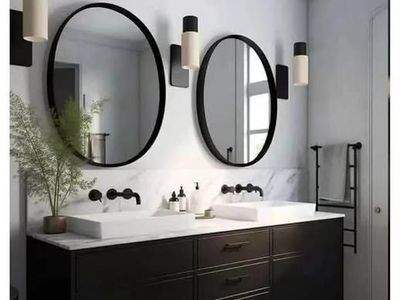 2 Pack 24 Inch Black Round Bathroom Mirrors
