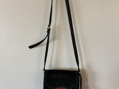 Kate Spade New York Black Studded Suede & Leather Crossbody Bag with Tassel Accent