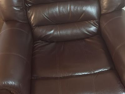Brown Faux Leather Recliner - Nailhead Trim, Plush Seating