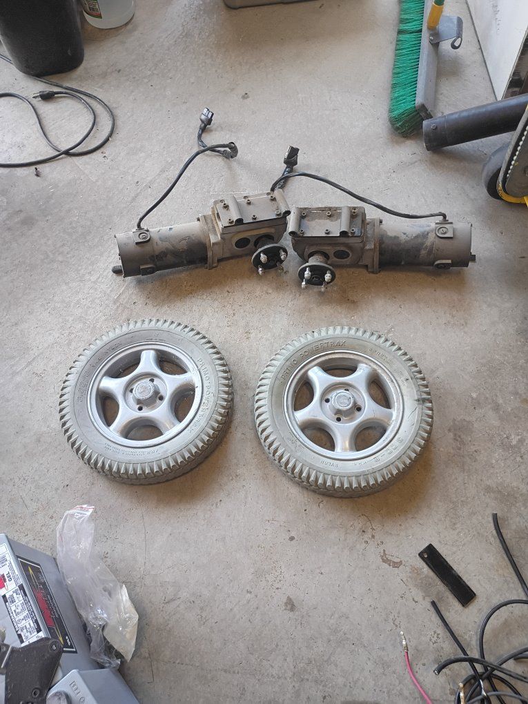 Pair of Power Wheelchair Drive Motors &  3.00-8 Wheels for your next project/go cart