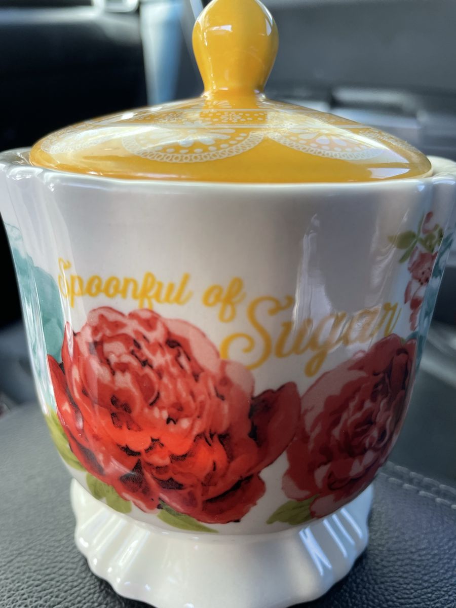 Pioneer Woman Sugar Bowl Blossom Jubilee With Lid Spoonful of Sugar Stoneware
