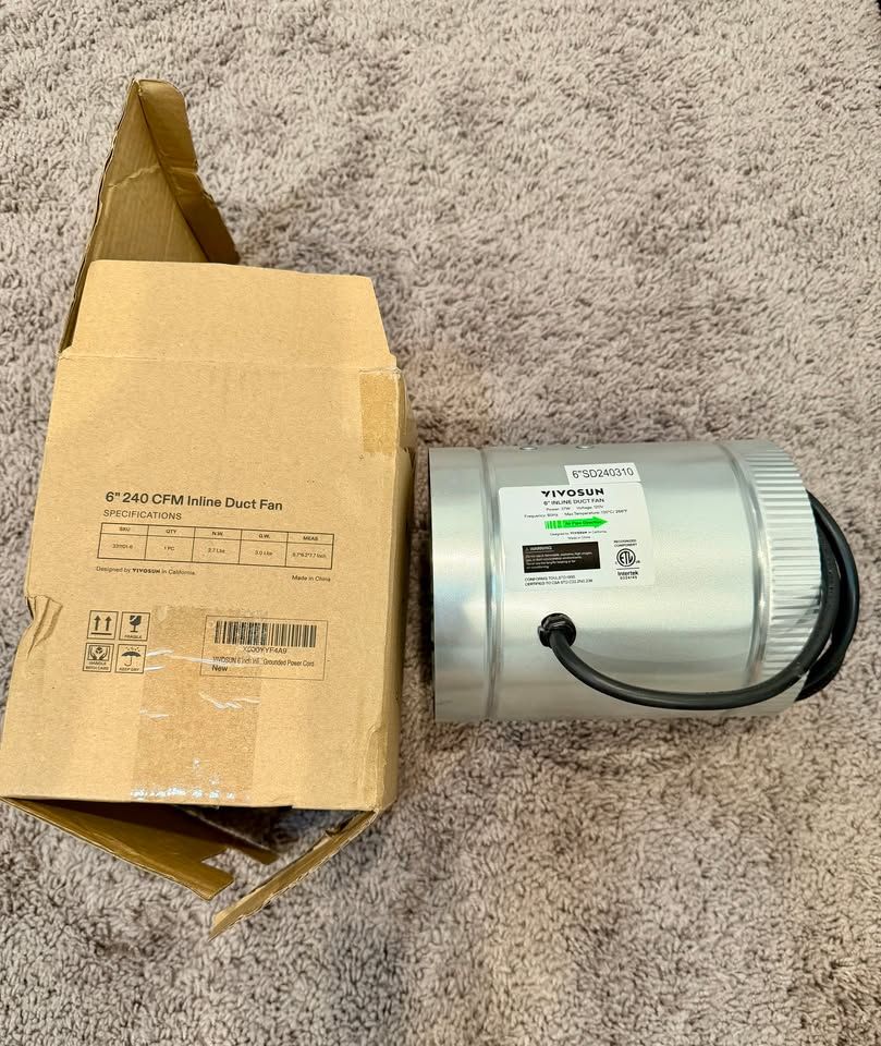 VIVOSUN 6" 240 CFM Inline Duct Fan – Open Box Never Used – Grow Tent / Ventilation – Lehi