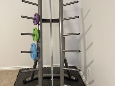 TKO 2.5kg, 5kg, 10kg Olympic Weight Plates & Vertical Plate Rack Set