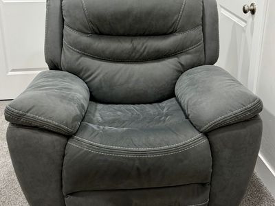 Gray Recliner Chair - Comfortable Upholstered Seating with White Stitching