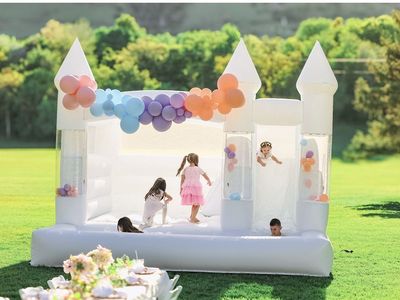 Commercial grade White Castle Bounce House with Slide and ball pit