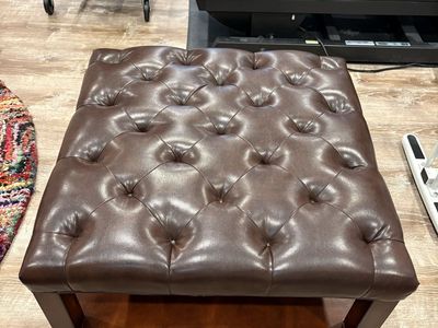 Square Leather and Wooden Ottoman Storage Bench with Shelf, in Great Condition!