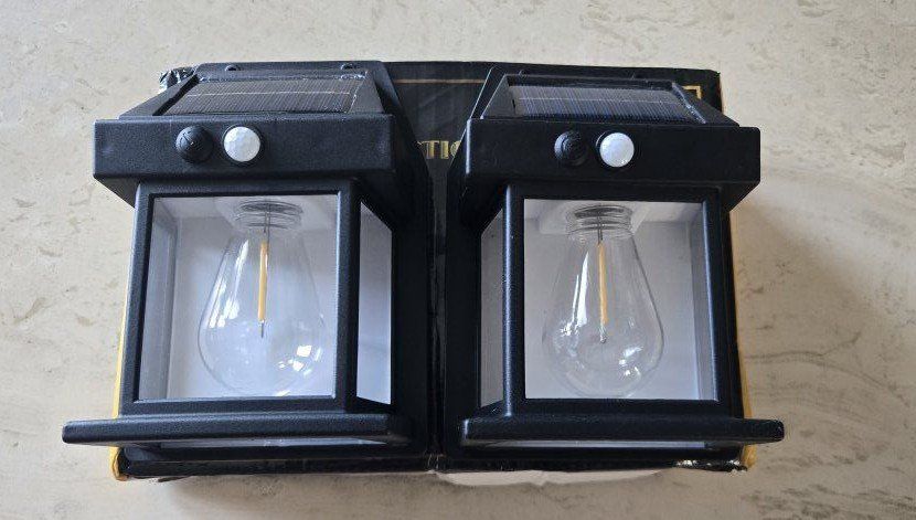 Solar LED Wall Lanterns Outdoor Lights 2-Pack with Motion Sensor new with box