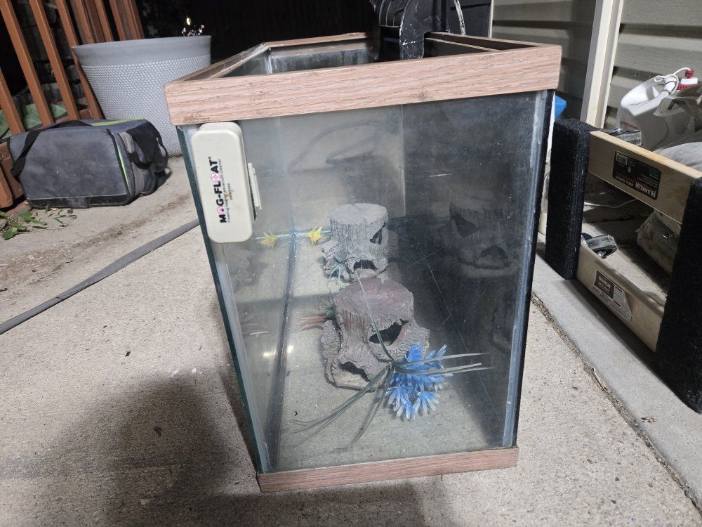 Glass Fish Aquarium Tank with Aqueon Filter, Mag-Float Cleaner & Decor