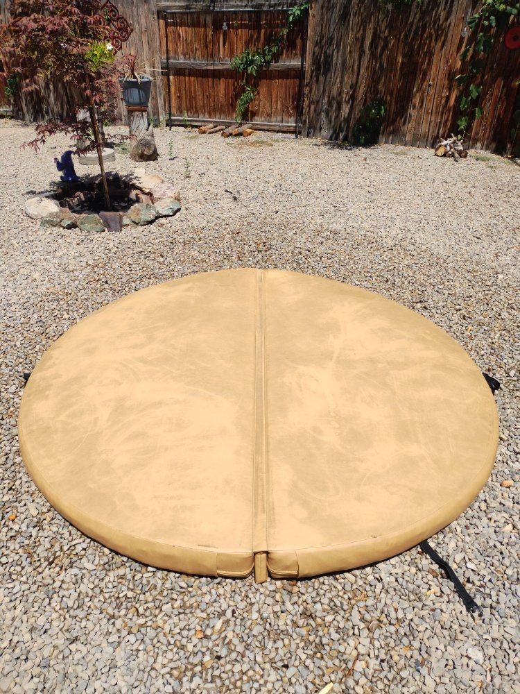78" Round Spa / Hot Tub Cover - Tan, Foldable, includes plywood toppers for winter snow loads
