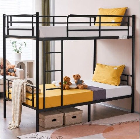 Zimtown Twin over Twin Steel Bunk Beds Frame, 78"x42"x65" w/ Ladder, Black