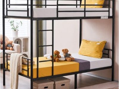 Zimtown Twin over Twin Steel Bunk Beds Frame, 78"x42"x65" w/ Ladder, Black