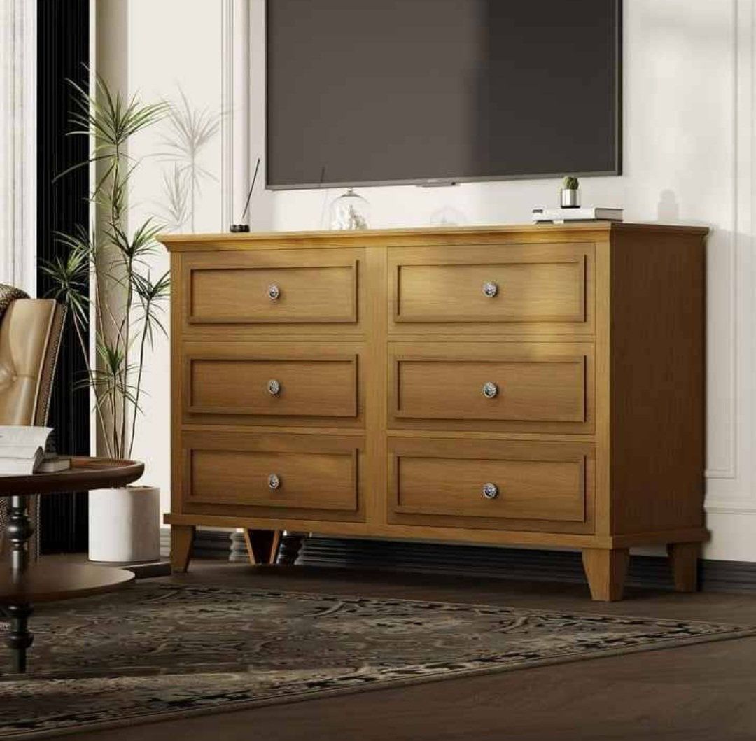 Wooden 6-Drawer Dresser Chest with Crystal Knobs, 47" x 16" x 33"