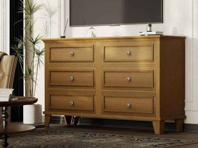 Wooden 6-Drawer Dresser Chest with Crystal Knobs, 47" x 16" x 33"
